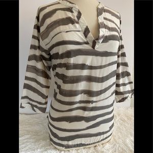 J. Crew Gray & White Long Sleeve Blouse Size 2
